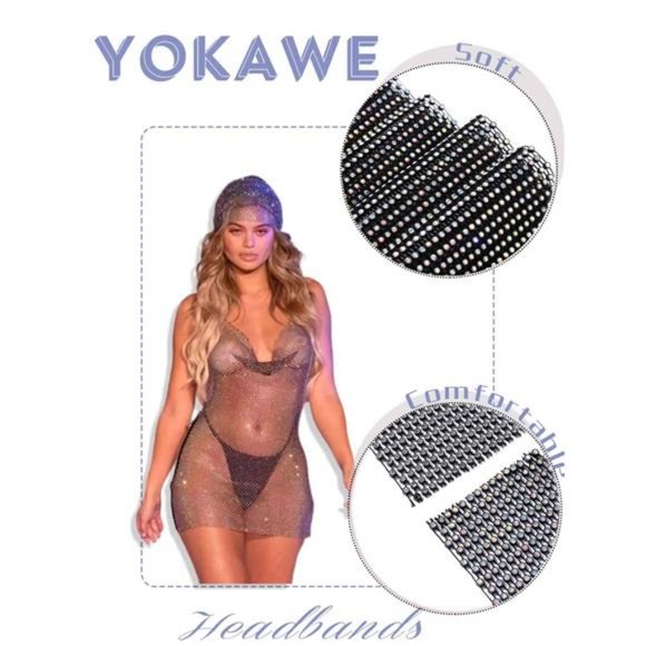 Yokawe Mesh Rhinestone Headbands Black Glitter Crystal Wide Hairbands Turban